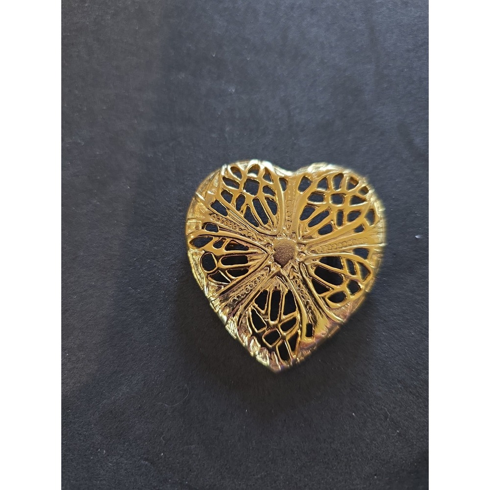 Gold tone Heart Brooch pin fashion Jewelry 1 3/4"